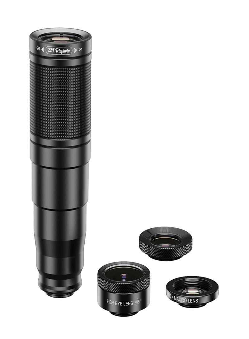 APEXEL APL-22X105-4IN1 Metal Phone Camera Lens 22X Telephoto Lens Fisheye Lens Wide Angle Lens Macro Lens Polarization lens with Tripod Phone Camera Lens Clip - Image 4